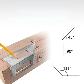 Aliaj de aluminiu cu unghi de prelucrare a lemnului conducător 90 de grade la dreapta unghi de 45 se transformă multi-funcție triunghiular riglă de măsurare cu rigla