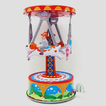 [Amuzant Adult Colecție Retro Vânt de până jucării Tablă de Metal parc de distracții carusel Rotativ animal Mecanice Ceas de jucărie figura cadou
