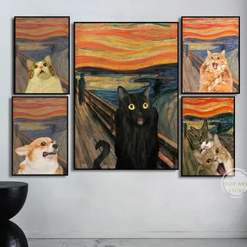 Amuzant Pisica Neagra Portret Postere Țipăt de Animal Tablouri Canvas, Printuri de Arta de Perete Imaginile pentru Camera de zi de Decorare Acasă Cuadros