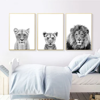 Animale Panza Pictura Leu, Leoaica și Puiul de Leu Canvas Postere si Printuri Poze de Perete pentru Camera de zi de Decorare Decor Acasă
