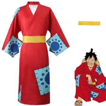 Anime-ul japonez-O singură Bucată Wano Țară Monkey D. Luffy Cosplay Kimono Costum Adult Roșu Cardinal Costume de Halloween