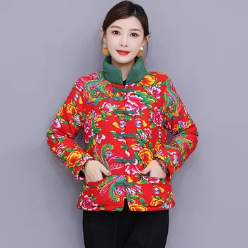 Anul nou Haine Stil Chinezesc de Îmbrăcăminte pentru Femei Națională Lenjerie de pat din Bumbac Imprimare Tang Costum de Haine China Moda de Epocă Sacou Captusit