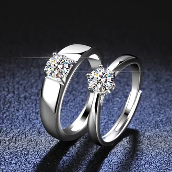 Argint Diamant Trecut Testul D Culoare Moissanite Inele De Cuplu De 1 Carat Tăiat Excelent De Înaltă Calitate Moissanite Verighetă Bărbați Și Femei