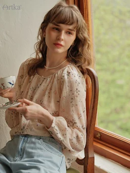 ARTKA 2022 Primăvară Nouă Femei Bluza Eleganta Rurale Floare de Imprimare Moale Șifon Tricouri Pierde O-Neck Maneca Lunga Tricou SA29028C