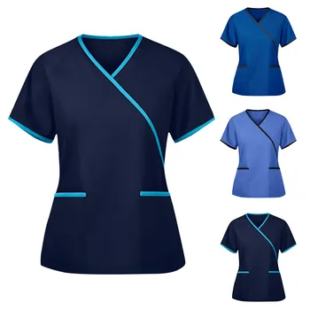 Asistentă medicală femeii Uniformă de Culoare Solidă V-Gât Scurt-tricou Tricou Pentru Asistente medicale, echipamente de Lucru de Moda Asistenta Medico Accesorii