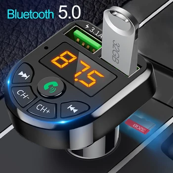Auto Bluetooth 5.0 MP3 Player Handsfree Wireless Receptor Audio Dual USB 3.1 UN Încărcător Rapid Transmițător FM Memorie Flash USB