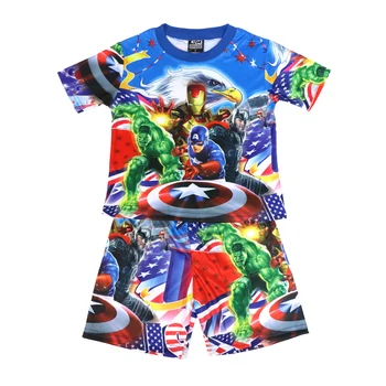 Avengers Copii Costum de Vara Hulk, Spiderman Tricouri Copii Haine Mâneci Scurte + pantaloni Scurti Baieti iron Man Pijamale Costum Sleepwear