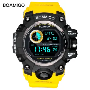 Barbati Ceasuri Sport BOAMIGO Brand Digital cu LED-uri Orange Șoc Înot militare Cauciuc Ceasuri de mana rezistent la apa Ceasul Relogio Masculino