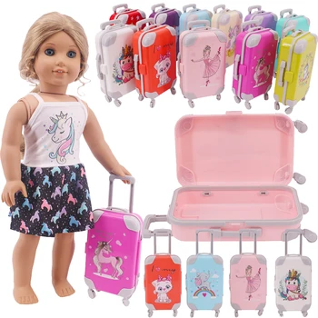 Barbie Papusa Valiza Depozitare Mare, Accesorii de Voiaj Desene animate cu Unicorn Model Imprimat Depozitare a se Potrivi 16-18Inch American Păpuși Jucării