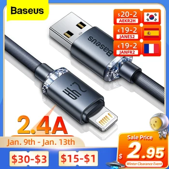 Baseus Cablu USB Pentru iPhone 14 13 12 11 Pro Xs Max X Xr 8 7 Plus 2.4 O Încărcare Rapidă de Sârmă Încărcător Cablu De Date iPad Pro Cablu 2M