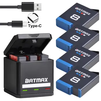 Batmax pentru Gopro Hero 8 Li-ion Negru Eroul 8 Negru GoPro Hero 7 Cam Akku + Triplu USB Încărcător cu Port de Tip C
