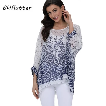 BHflutter 2018 Femei Topuri si Bluze Plus Dimensiune Print Floral Casual Șifon Bluza Stil Boho Batwing Maneca Tricou de Vară Blusas