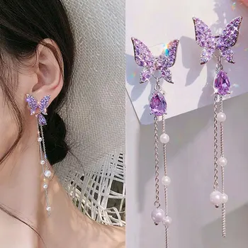 Bine Trendy Lung de Perle Cercei Fluture Colorat Ciucuri pentru Femei Estetice Bijuterii pentru Femei de Moda Cercei Accesorii