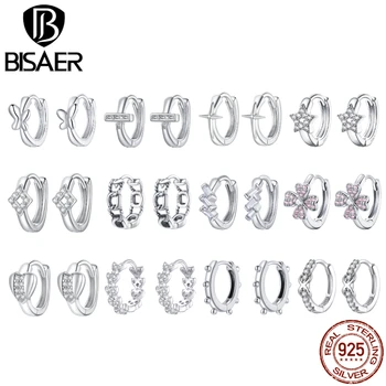 BISAER Vânzare Fierbinte Argint 925 Cercul Rotund Cercei Colorate Cubic Zirconiu CZ Stud Cercel Moda Bijuterii de Argint ECE872