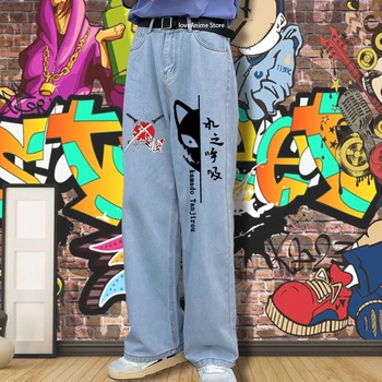 Blugi barbati Demon Slayer Pantaloni Harajuku Blugi Largi de Vară Streetwear Desene animate Y2k Blugi Hip Hop Pantaloni Largi Picior Pantaloni Anime
