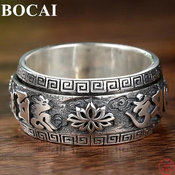 BOCAI S925 Argint Inel pentru Barbati Femei 2022 Noua Moda Budist Șase Caractere Adevărul Rotativ Argentum Amuleta Bijuterii