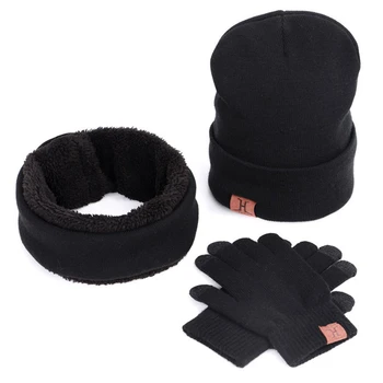 Brand-3 Piese de Iarna Hat Set Unisex Cu Salopete Costum și Mănuși Groase de Lână Tricotate Capota Capace de Oameni Căciuli de Lână Femei Pălării de Catifea