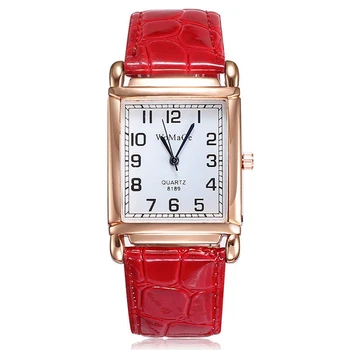 Brand de lux de Moda Ceasuri Femei Rosu din Piele Curea Încheietura Ceas Cadran Pătrat Cuarț Ceas Lady Rose de Aur Cazul relojes para mujer