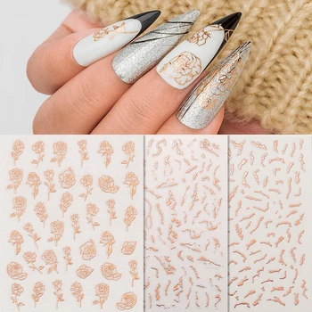 Bronzing 3D Nail Art Autocolante Adezive Flori de Trandafir Design Transfer Glisante Hârtie Pentru Unghii Manichiura DIY Decoratiuni