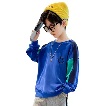 Băieți Bluze de Primavara Toamna pentru Copii Desene animate Broderie de Bumbac Pulover Adolescente Topuri cu Maneci Lungi Tricou Haine 8 10 12 13 14Y