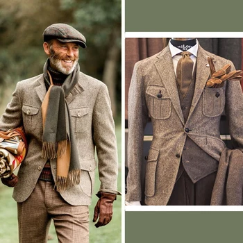 Bărbați Vintage Wool Herringbone Jacket Liber Domn Sacou Versatil