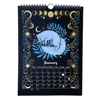 Calendar Luna 2023 Pădure Întunecată Waterink Agățat De Perete Calendare Cu 12 Ilustrații Originale Floare Magie Sălbatice Calendar 12