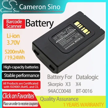 CameronSino Baterie pentru Datalogic Skorpio X3 X4 se potrivește Datalogic 94ACC0046 BT-0016 94ACC0048 Scanner de coduri de Bare baterie 5200mAh 3.70 V