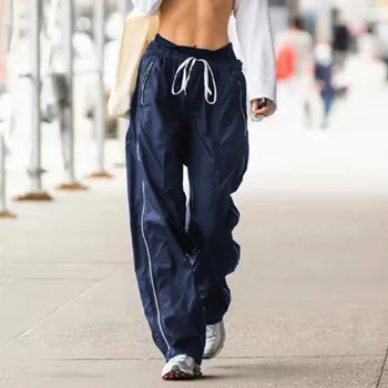 Casual pantaloni de Trening Streetwear Femei Laterale Banda Elastica Talie Joasa Drept Pantaloni de Marfă Y2K Estetice Joggeri Largi Pantaloni Sport