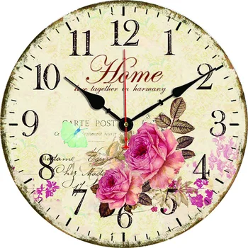 Ceas De Perete Rotund Vintage Home Garden Pink Rose Floare Cifre Arabe Tăcut Liniștit Ceas De Perete Mare Reloj De Pared Ponosit Ceas