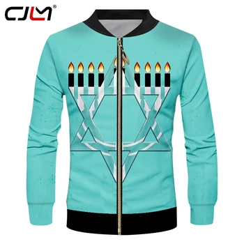 CJLM Om Nou Alb Negru Împletit Zip Jacket 3D Imprimate Lumânare Și Hexagonale Stele Hanukkah Îmbrăcăminte pentru Bărbați Stil Chinezesc