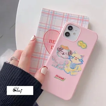 Clmj Pisica Drăguț Câine Telefon Caz Pentru iPhone 12 11 13 Pro XR X 8 7 Plus SE 2020 Animale, Desene animate, Roz Caz Telefon din Silicon Moale de Acoperire