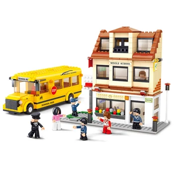Clădiri ale orașului Bloc autobuz Școlar Compatibil cu marca blocuri de Modele de Kituri de constructie Blocuri Jucarii Hobby Hobby-uri Pentru Băieți și Fete