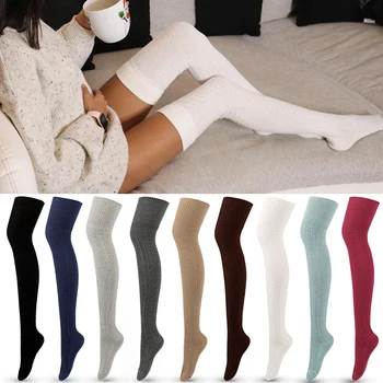 Coapsa Inalta Șosete pentru Femei cu Dungi de Culoare Solidă de sex Feminin Ciorapi de Bumbac Tricotate Over-the-genunchi Șosete de Tricotat Mare Ciorapi Ciorapi