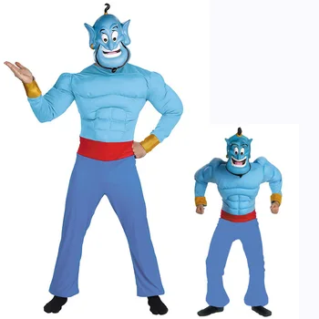Copiii Lămpii de Dumnezeu lui Aladdin Genie Musculare Cosplay, Costume Copii Costum de Halloween Pentru Petrecerea de Carnaval Baieti Albastru Salopeta Si Masca