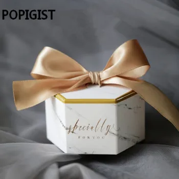 Creative cutii de bomboane de nunta cu gri panglici de hârtie saci de favoarea marmură tipărite chololate recipient de suveniruri 30