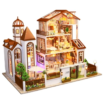 Creative DIY cabana Copii Adult in Miniatura casă de Păpuși din Lemn, Truse de jucării vilă Mare casă de Păpuși clădire cadou jucarii