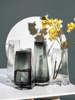 Creative triunghiular gura rece model vaza de sticla, lumina de lux în stil European desktop cafe living cu flori uscate vaza