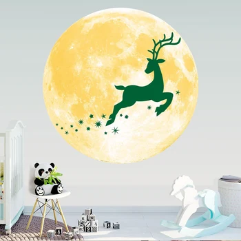Crăciun 3D Luminos Luna Cerb Autocolant de Perete pentru Camere de Copii Glow în Întuneric Dormitor Autocolant Perete Decoratiuni de Craciun NSV
