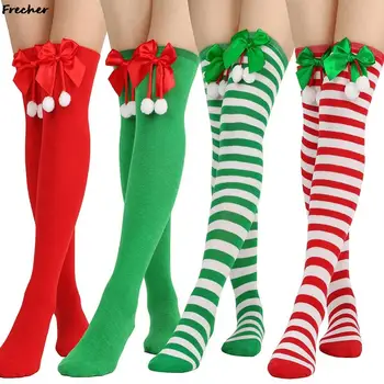 Crăciun Femeie Amuzante Ciorapi Ornamente Genunchi Ridicat Dungi Lungi Ciorapi Petrecere De Anul Nou Cosplay Decoratiuni Fete Coapsei Ciorapi
