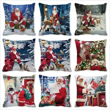 Crăciun Pernele de Acoperire Moș Crăciun Iarna 45x45cm Pernă Acoperă Anul Nou 2023 Decoratiuni de Craciun pentru Casa Ornament de Crăciun