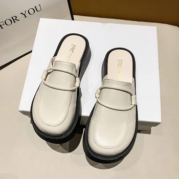 Cu talpi groase de Nișă Baotou Jumătate papuci de Femei Pantofi de A Purta 2022 Primavara si Vara Capul Mare Muller Jumătate de Pantofi