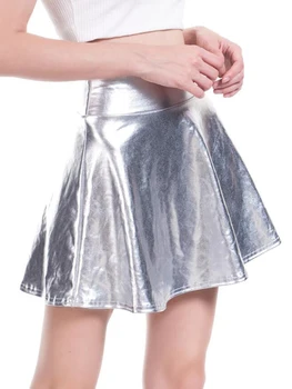 CUHAKCI Patinator Fusta Plisata cu Talie Înaltă Femei Petrecere Casual Mini de Aur Femei Argint-Negru Clubwear Dans