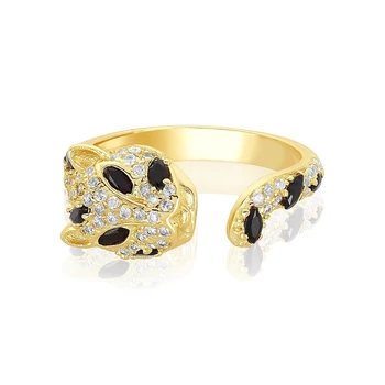 Culoare de aur Jaguar, leopard inel pentru femei micro pave 5A cz deschide ajustat degetul bijuterii