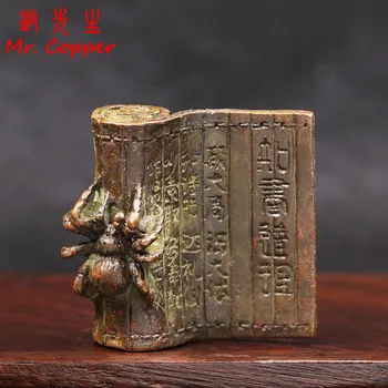 Cupru Antic Chinez Cărți Vechi De Bambus Alunecare Spider Figurine Miniaturi Desktop Ornament Decor Acasă Meserii Accesorii