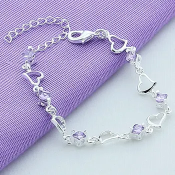 De lux Noua Moda Argint 925 Bijuterii Brățară pentru Femei Elegant Violet Cristal Brățară de Bijuterii Trendy