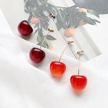 De Vânzare la cald Stil coreean Dulce de Culoare de Aur de Fructe Proaspete Roșii Cherry Picătură Cercei pentru Femeile Fete Student Party Bijuterii