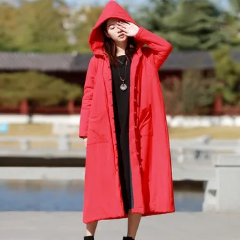 De înaltă calitate supradimensionat femei xlong haina îngroșa retro uza palton cu gluga din bumbac lenjerie de pat X-topuri lungi de sex feminin halat de bumbac căptușit