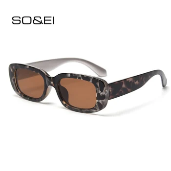 DECI&EI Ins Populare de Moda Dreptunghi Mic de Înaltă Calitate ochelari de Soare pentru Femei Vintage Men Trend Vin Roșu Leopard Ochelari de Soare Nuante
