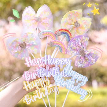 Decorare tort sequin arc de curcubeu fericit ziua de nastere scrisoare plug-in tort carte de decor petrecere de ziua pentru copii d