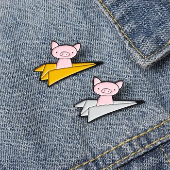 Desene animate Drăguț Avion Porc Email Pin Amuzant Metal Animal Insigna Brosa Personalitate Amuzant Denim Rucsac Bijuterii Cadouri pentru Copii